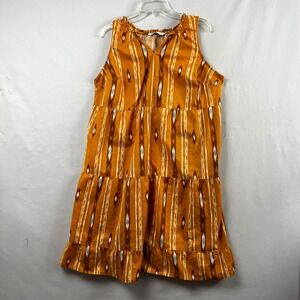 Sonoma Shift Dress Plus Size 0X Southwest Mustard Yellow Ikat Stripe Tiered
